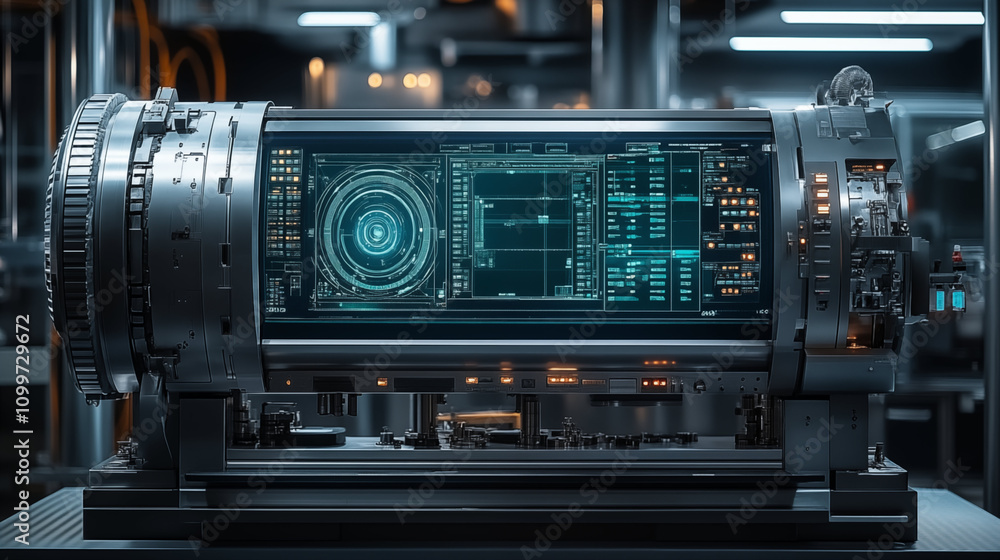 Obraz premium Futuristic digital interface display with holographic screen