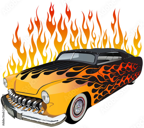 Fotografia Hot rod voiture tuning muscle car custom culture feu et flamme