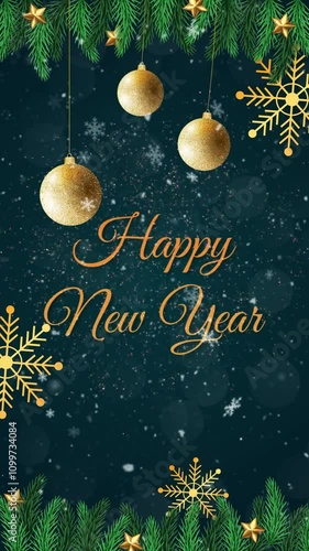 Happy New Year animated vertical background. 2D animation. Digital background for your projects, reels and stories. Animated greeting card