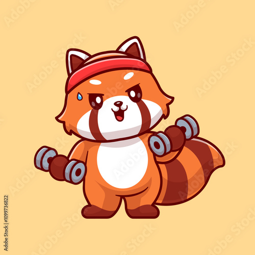 Cute Red Panda Lifting Dumbbell Gym Fitness Cartoon Vector 
Icon Illustration. Animal Sport Icon Concept Isolated Premium 
Vector. Flat Cartoon Style