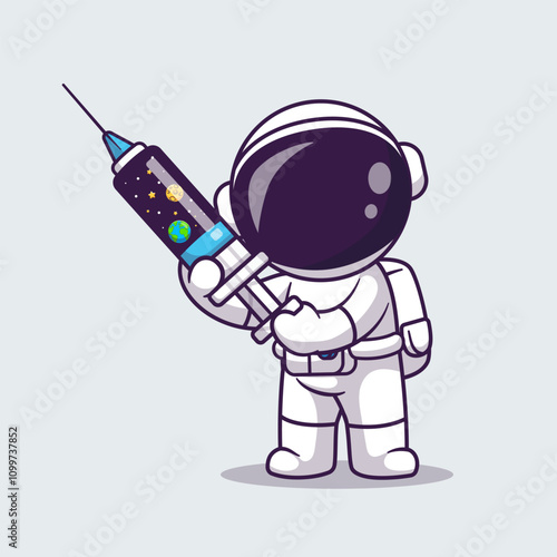 Cute Astronaut Holding Space Injection Cartoon Vector Icon 
Illustration. Science Medical Icon Concept Isolated Premium 
Vector. Flat Cartoon Style 