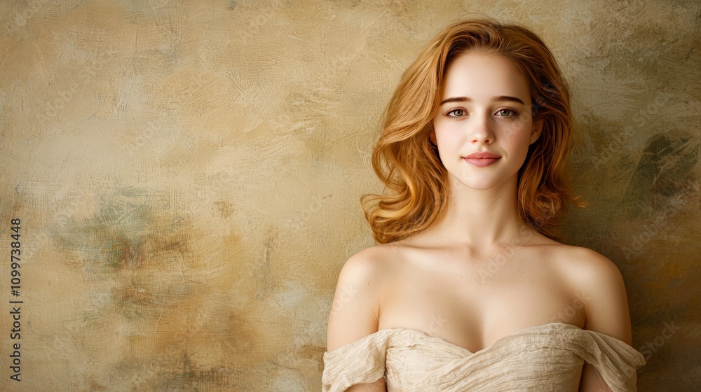Fototapeta premium Elegant portrait of a young woman studio setting fine art photography soft lighting natural beauty concept