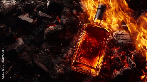 A bottle of whiskey. Strong alcohol. Alcoholic drink.