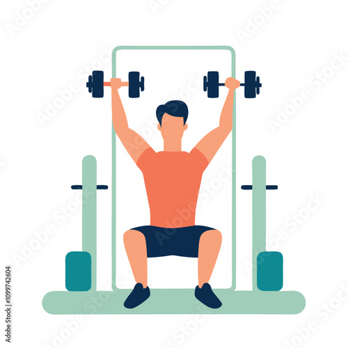 Man doing exercises with dumbbells. Flat style vector illustration.