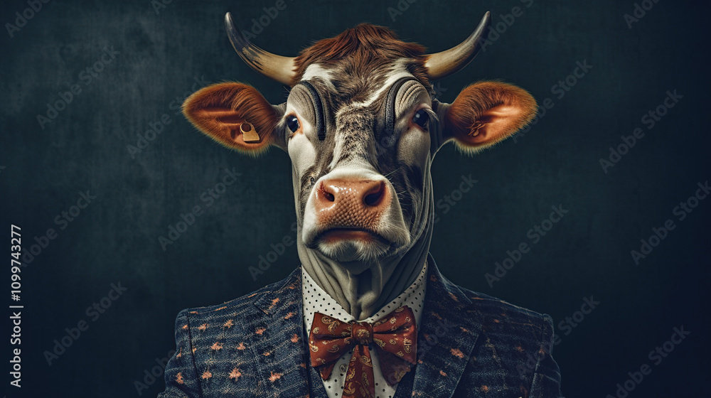 Obraz premium Cow in a Suit: A Portrait of Unexpected Elegance