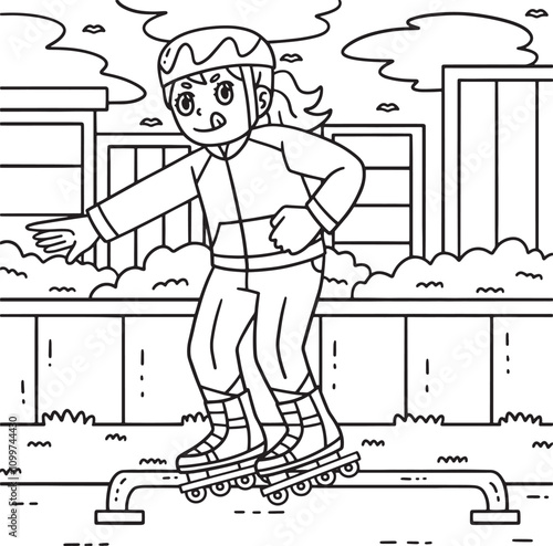 Female Inline Skater Grinding on Rail Coloring 