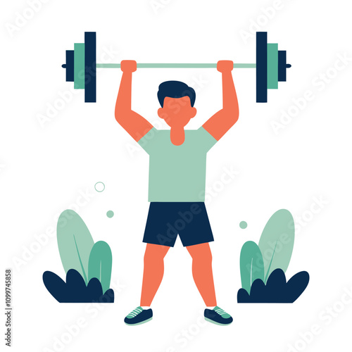 Man doing exercises with dumbbells. Flat style vector illustration.