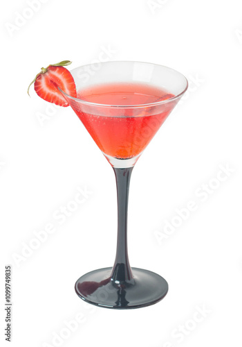 Strawberry lemonade with ice in glass isolated on white background with clipping path photo