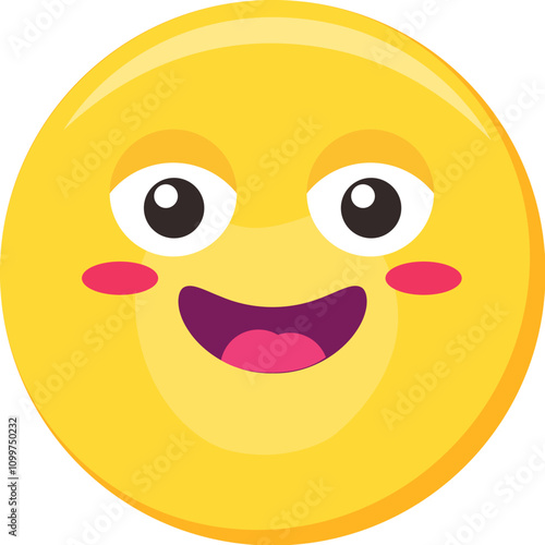 Laughing emoji facial expression. Colorful vector friendly smile emoticon icon. Cute sticker, social media happy mood character, emotion and warm feeling chat element