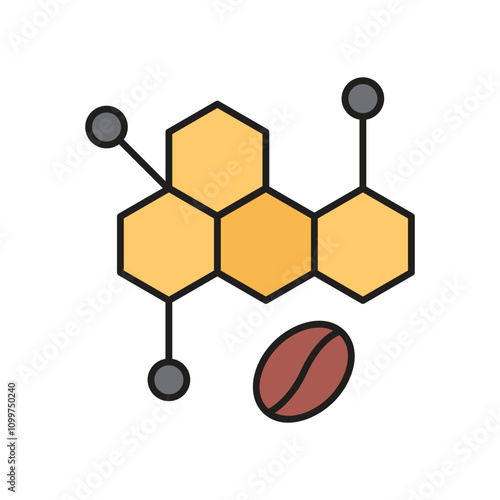 caffeine molecule color line icon with white background vector stock illustration