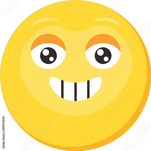 Grinning emoji facial expression. Colorful vector cunning sly smile emoticon icon. Teasing smiley. Funny sticker, social media mood character, emotion and feeling chat element