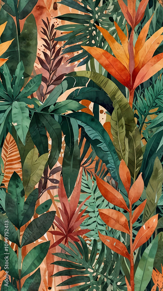 Obraz premium Artistic Tropical Foliage Vintage Illustration for Modern Living Spaces Vintage Wallpaper