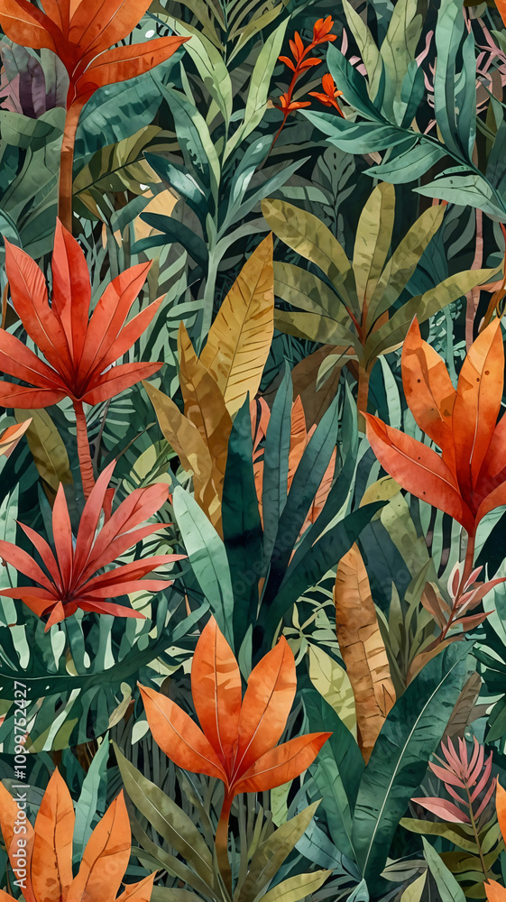 Obraz premium Vintage Tropical Plant Artwork with Handcrafted Details and Natural Tones Vintage Wallpaper