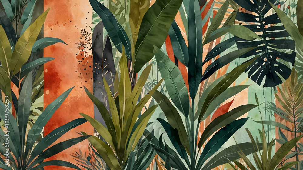 Obraz premium Retro Botanical Prints of Tropical Plants with Exquisite Art Detailing Vintage Wallpaper