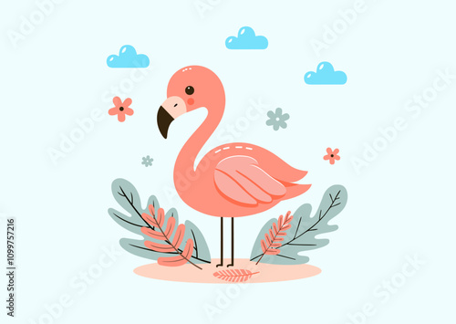 Exotic pink flamingo portrait bird