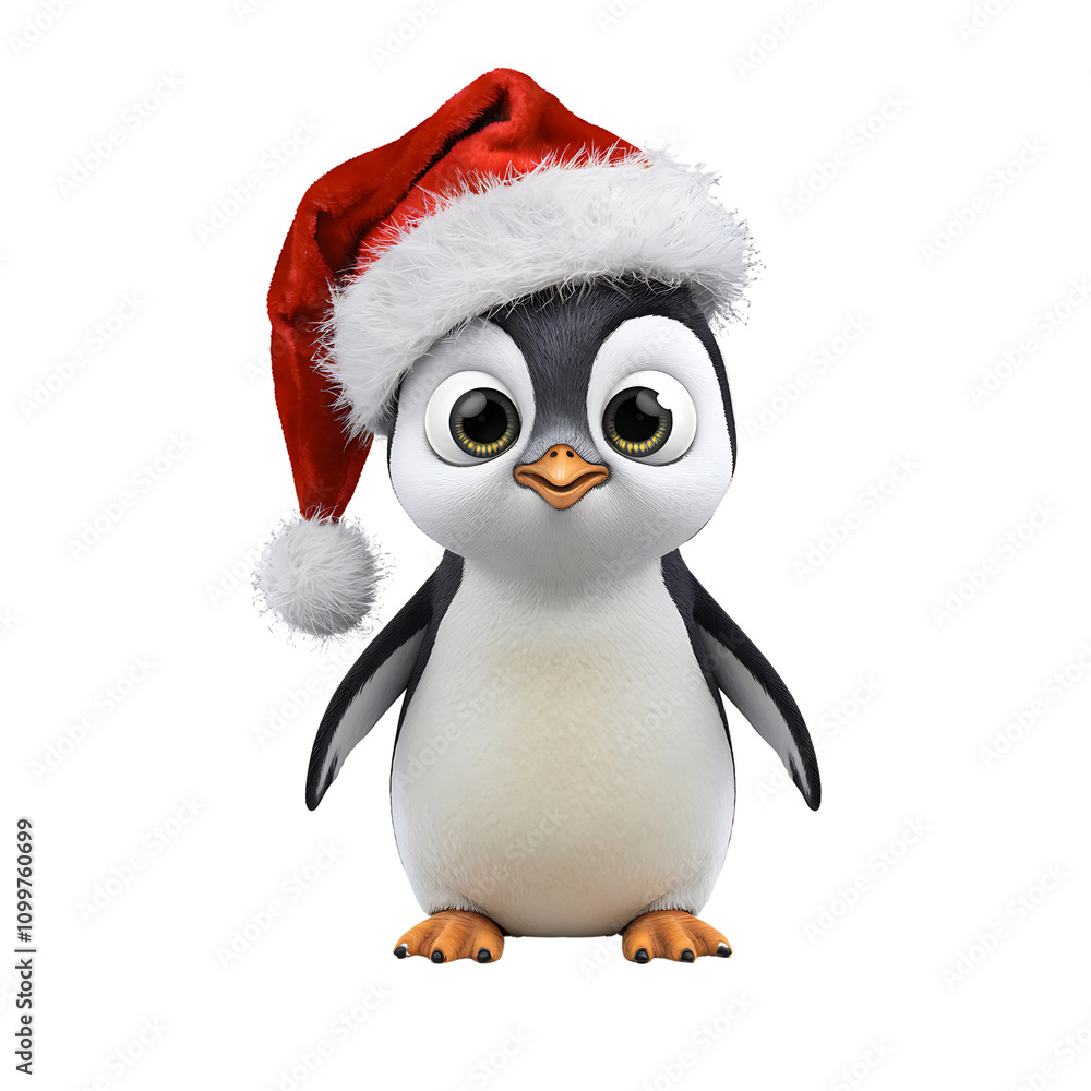 Fototapeta premium A cute penguin with big eyes on white background 
