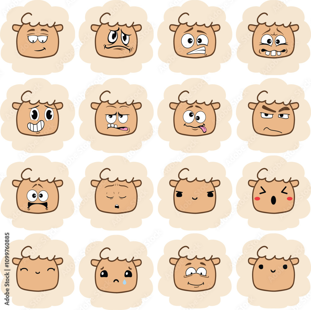 Naklejka premium Sheep Face Emoji - Set 4