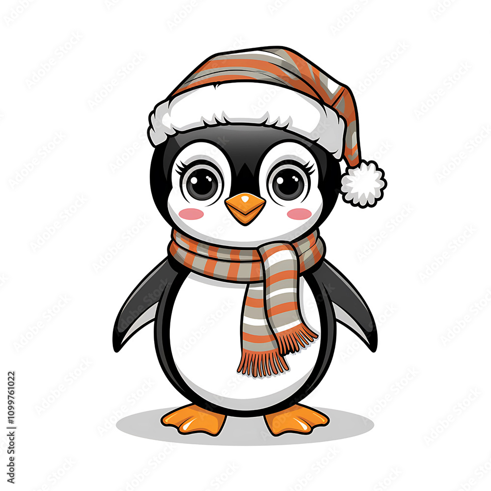 Obraz premium A cute penguin with big eyes on white background 