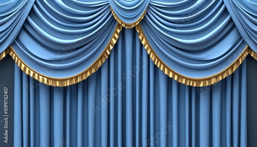 Elegant Blue Curtains with Gold Accents Draped Beautifully