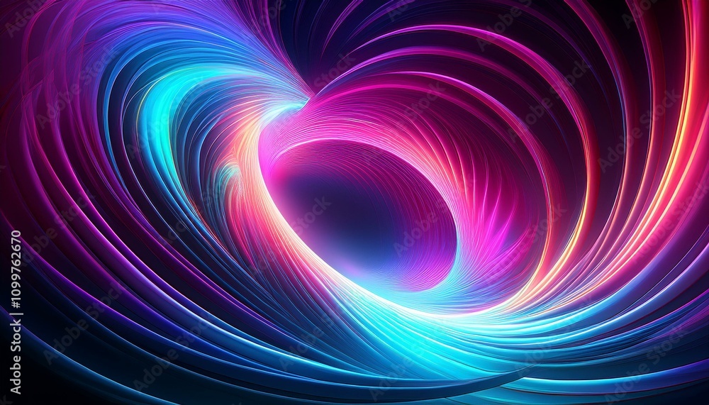 Fototapeta premium Abstract swirling vortex of vibrant neon lines creating a hypnotic tunnel effect.