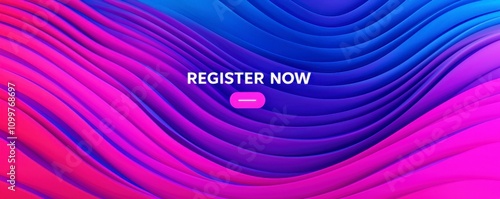 Register sign and signup conceptual. A vibrant, wavy background with shades of blue and pink featuring a prominent 