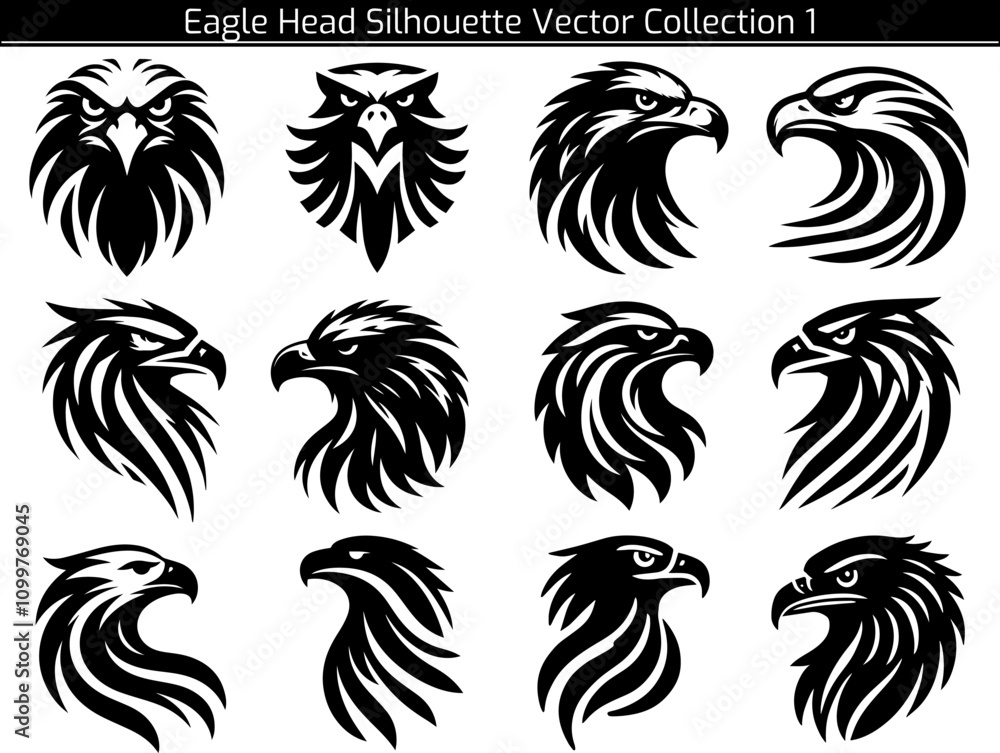Obraz premium Set of Eagle Head Silhouette Vector Illustration