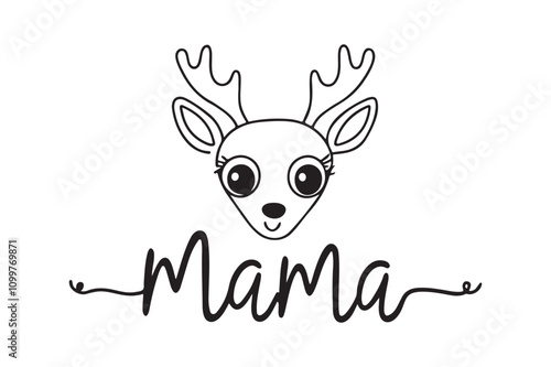 Deer Head Silhouette with 'Mama' Lettering Design.