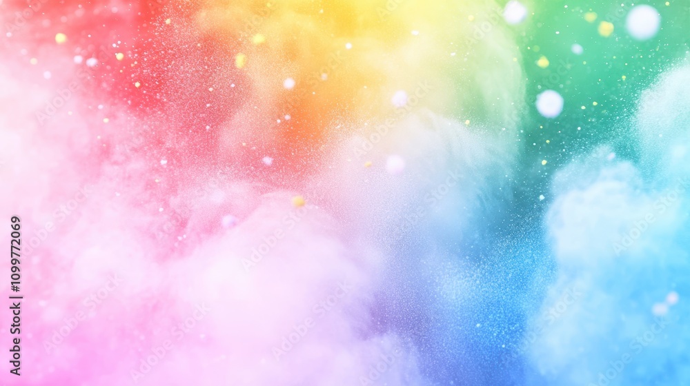 Fototapeta premium Abstract colorful explosion of rainbow powder in a cloud of vibrant hues, resembling a festive or artistic theme.