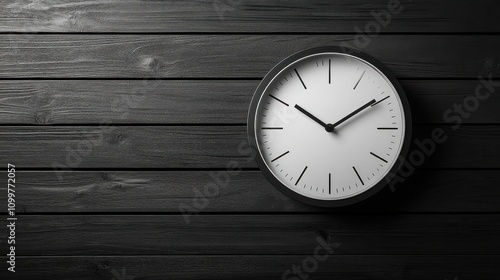 Wallpaper Mural White minimalist wall clock hanging on dark rustic wooden wall, modern home decor, simple design, timepiece, interior style, clean, contemporary, elegant Torontodigital.ca