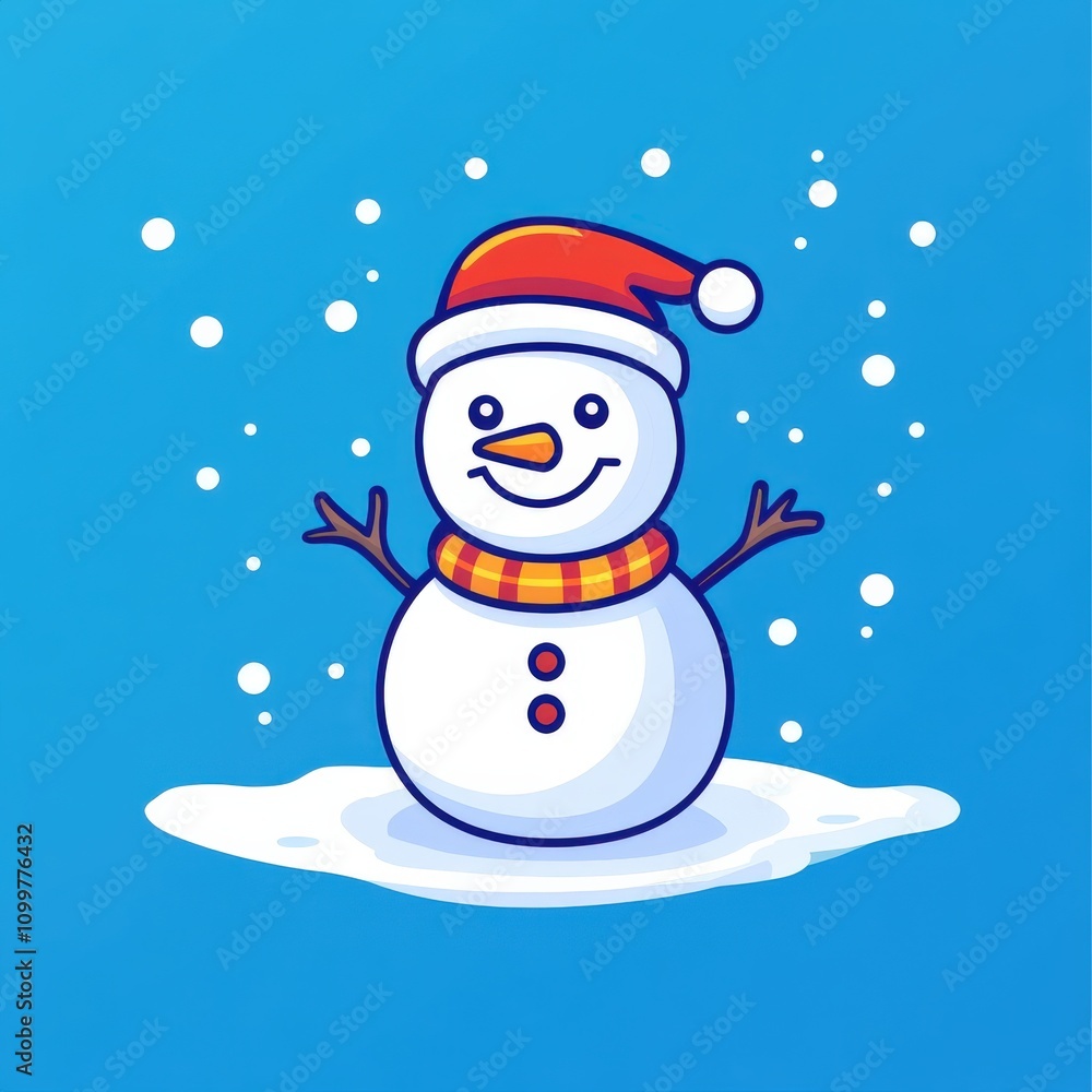 Fototapeta premium Snowman Outline. Cartoon Character Celebrates Christmas in Winter Wonderland