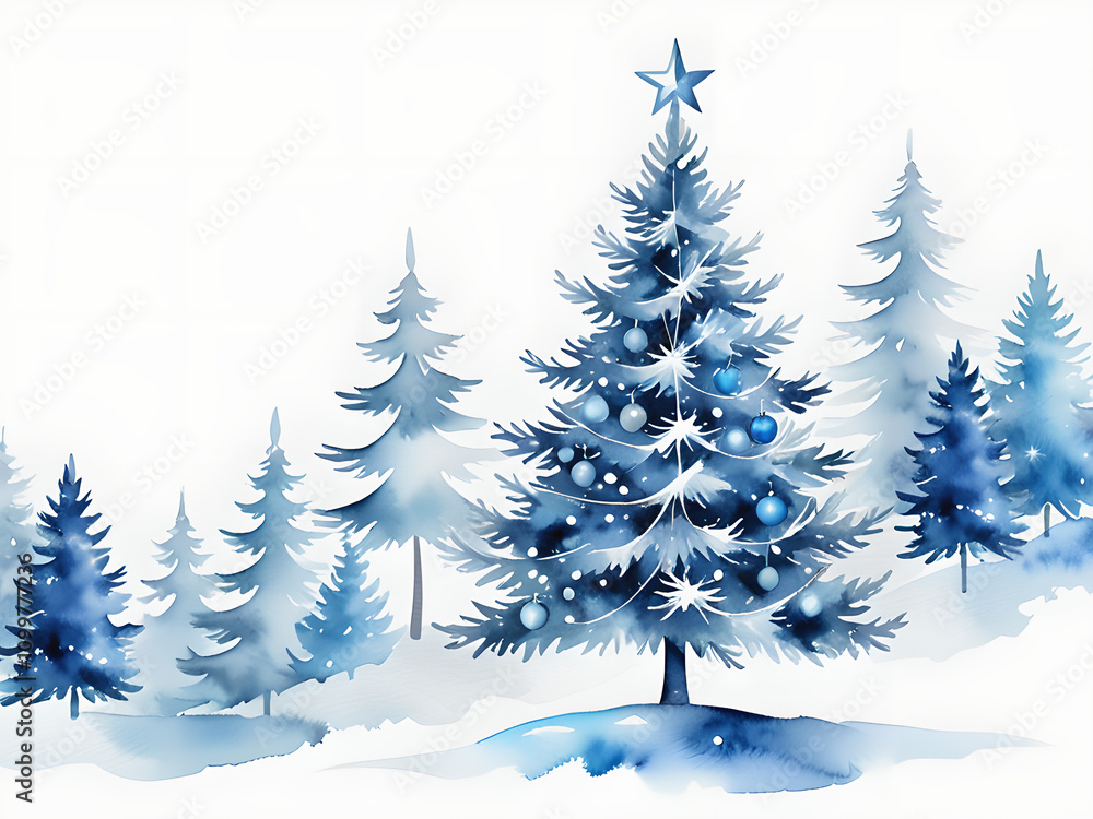 Obraz premium Elegant Blue & Silver Christmas Tree: Elegance Meets Cozy Lighting