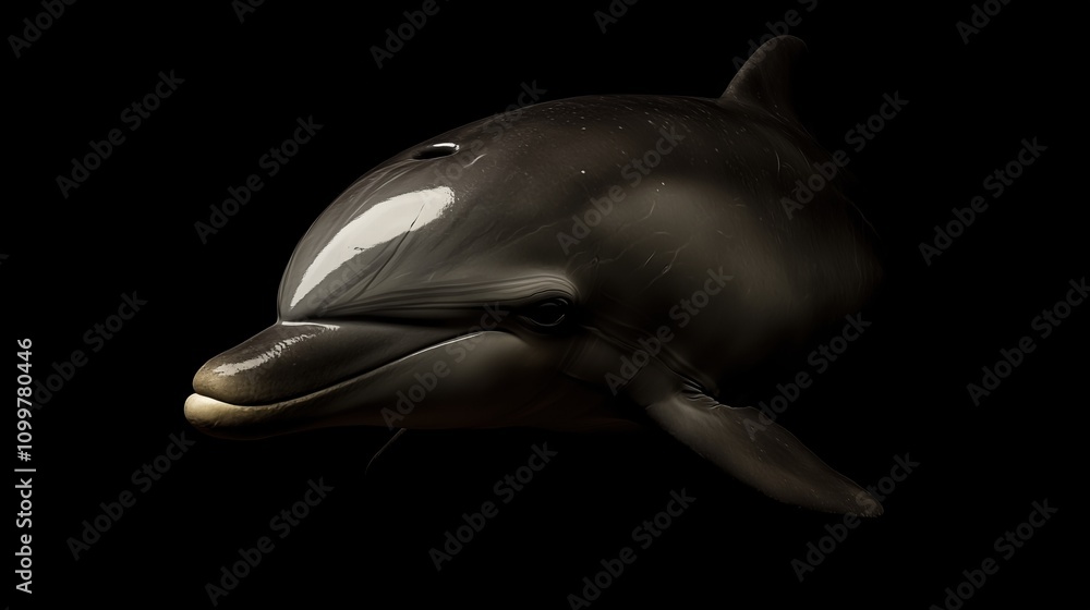 Fototapeta premium Close-up of dolphin's face in dramatic lighting, Dark background emphasizing details of marine mammal, Elegance and natural beauty in focus