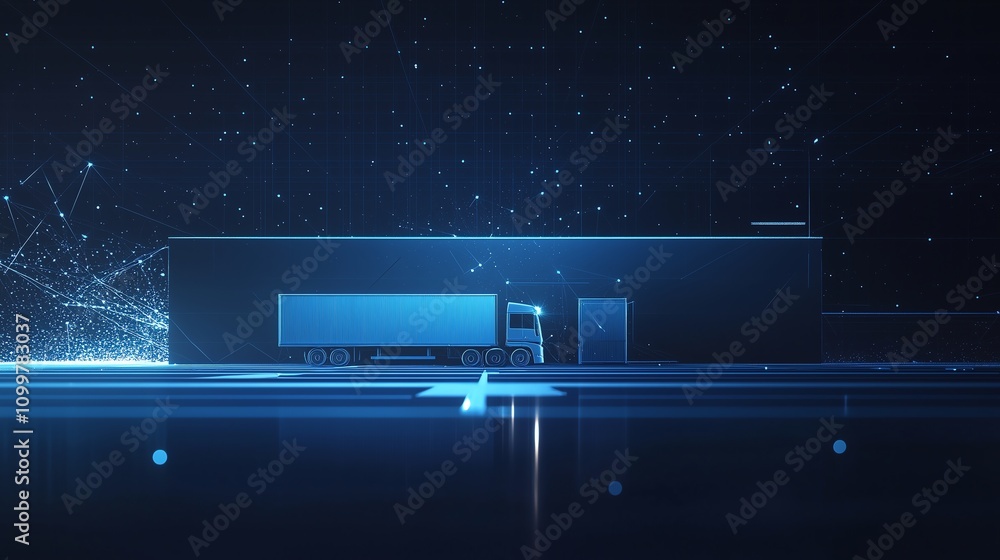 Abstract truck loading dock with dark blue background, featuring low ...