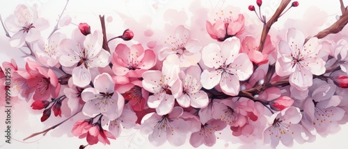 Cherry Blossom Watercolor Illustration with Soft Background Design