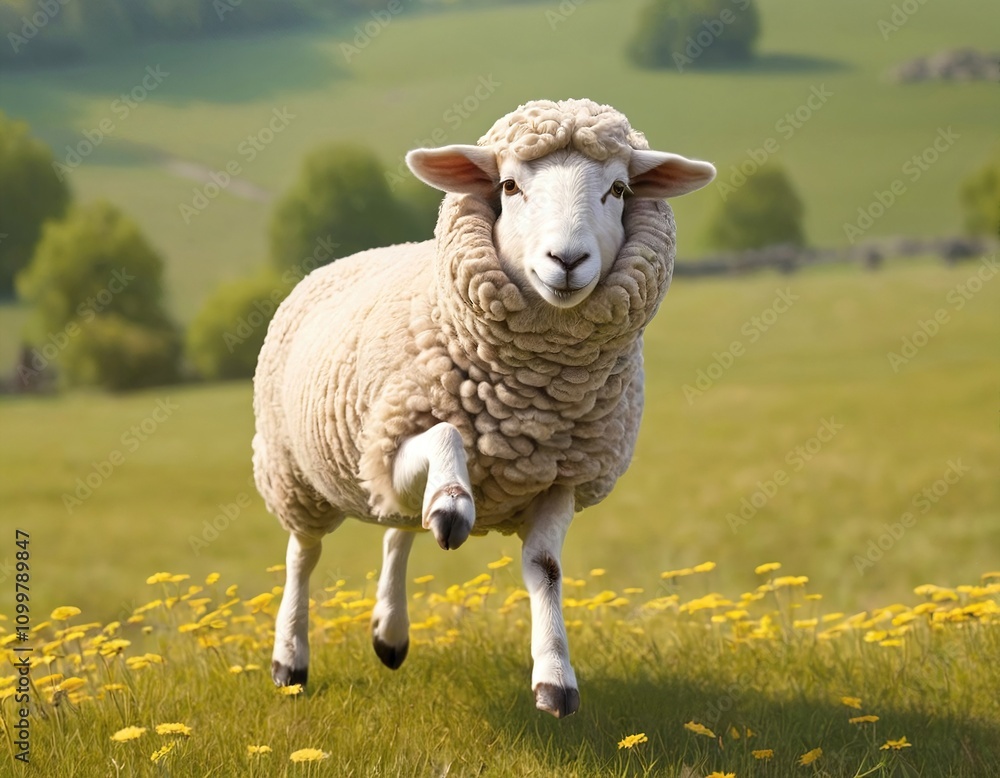 Obraz premium Happy sheep on a meadow