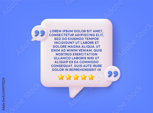 3D bubble testimonial banner, quote. 3d minimalist posters set. Quote frames blank template. 3D Web Vector Illustrations.