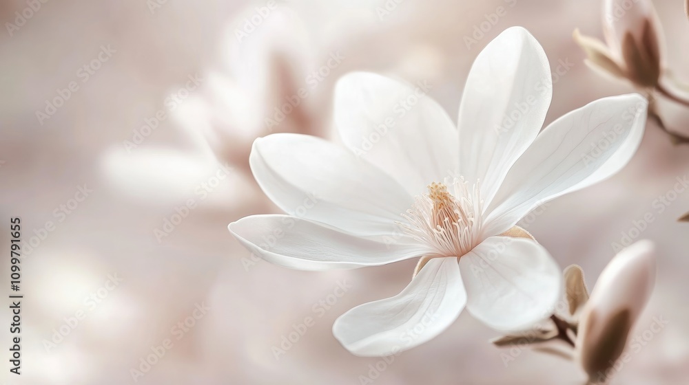 Fototapeta premium Graceful white flower exhibiting fine petals and soft shades ideal for nature inspired designs and projects