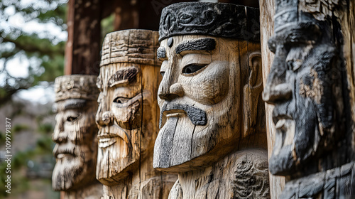 Korean jangseung totems - Majestic wooden figures at village entrances, guarding traditions and embodying ancestral spirits photo