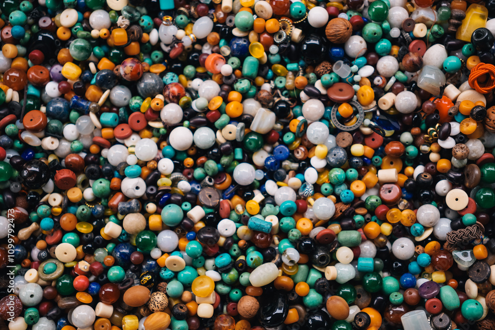 Fototapeta premium Background of colourful elements for bracelets displayed at a shop in Tianjin, China