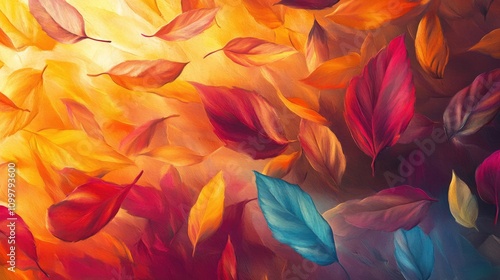 Wallpaper Mural Colorful autumn leaves sway in the warm sunlight inspiring feelings of joy and serenity as they drift effortlessly perfect for seasonal artwork and autumn promotions Torontodigital.ca