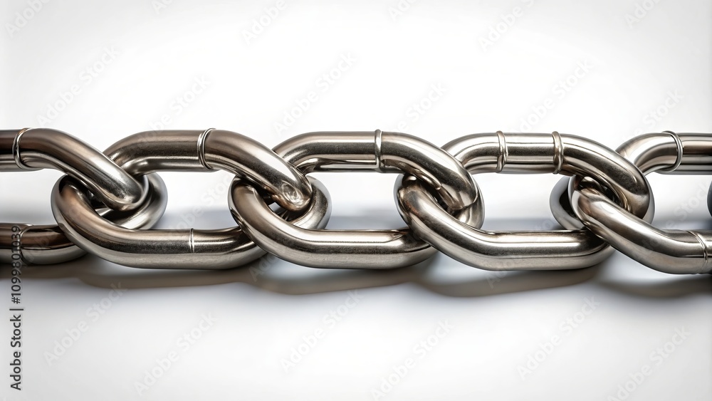 Obraz premium Isolated Metal Chain on White Background: A Conceptual Photography Study of Strength, Resilience, and Industrial Aesthetics in Minimalist Style