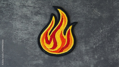 Vibrant flame design, orange and yellow flame patch, flame embroidery, fire pattern iron on, fiery patchwork photo