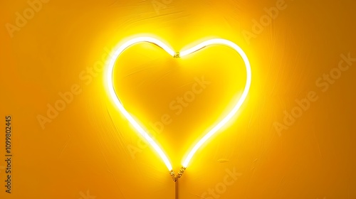 fluorescent light heart shape on yellow background