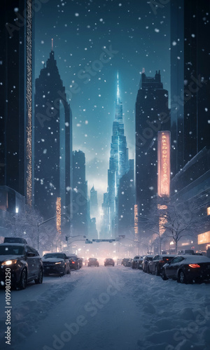 Winter background - snow falling on cars