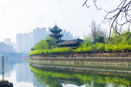 Spring scenery of Wangjianglou Park, Jinjiang District, Chengdu, China photo