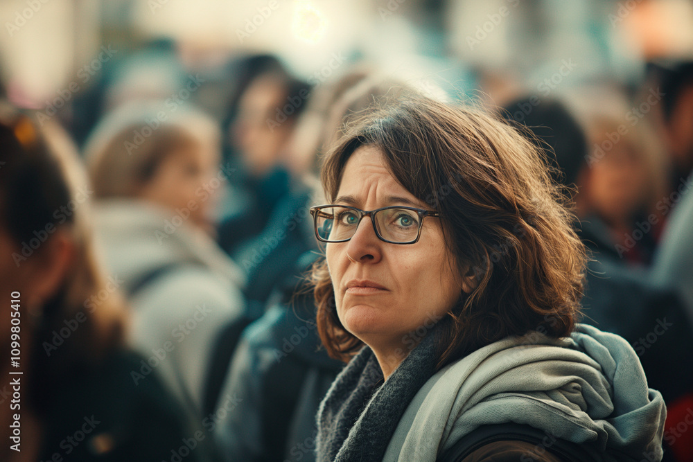 Obraz premium woman with worried expression in a crowd