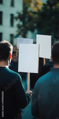 Manifestantes segurando cartazes em uma manifestação photo