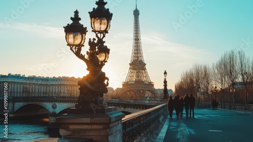 Eiffel Tower at Golden Hour with Historic Background