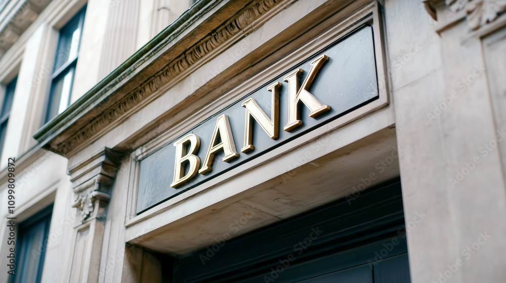 Obraz premium Classic bank sign on historic building front facade