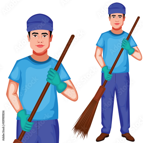 Indian Sweeper Cartoon Character Vector Illustration (Royalty Free)
